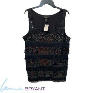 NWT Lane Bryant black sequence layered tassel tank top size 18/20